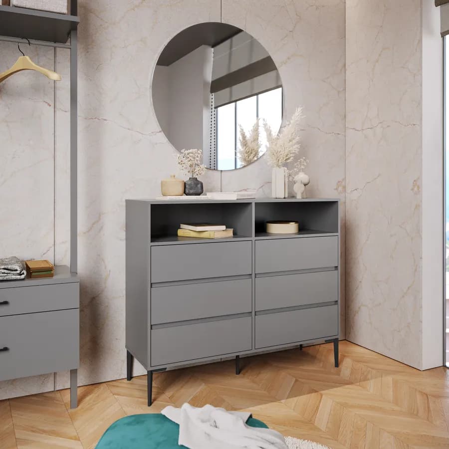 Cassettiera 120x100h cm con 6 cassetti soft close antracite e piedi nero opaco - Kreativo