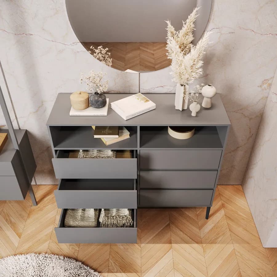 Cassettiera 120x100h cm con 6 cassetti soft close antracite e piedi nero opaco - Kreativo
