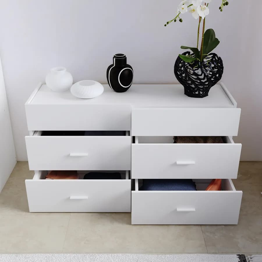 Cassettiera 120x62h cm con 6 cassetti bianco - Axel