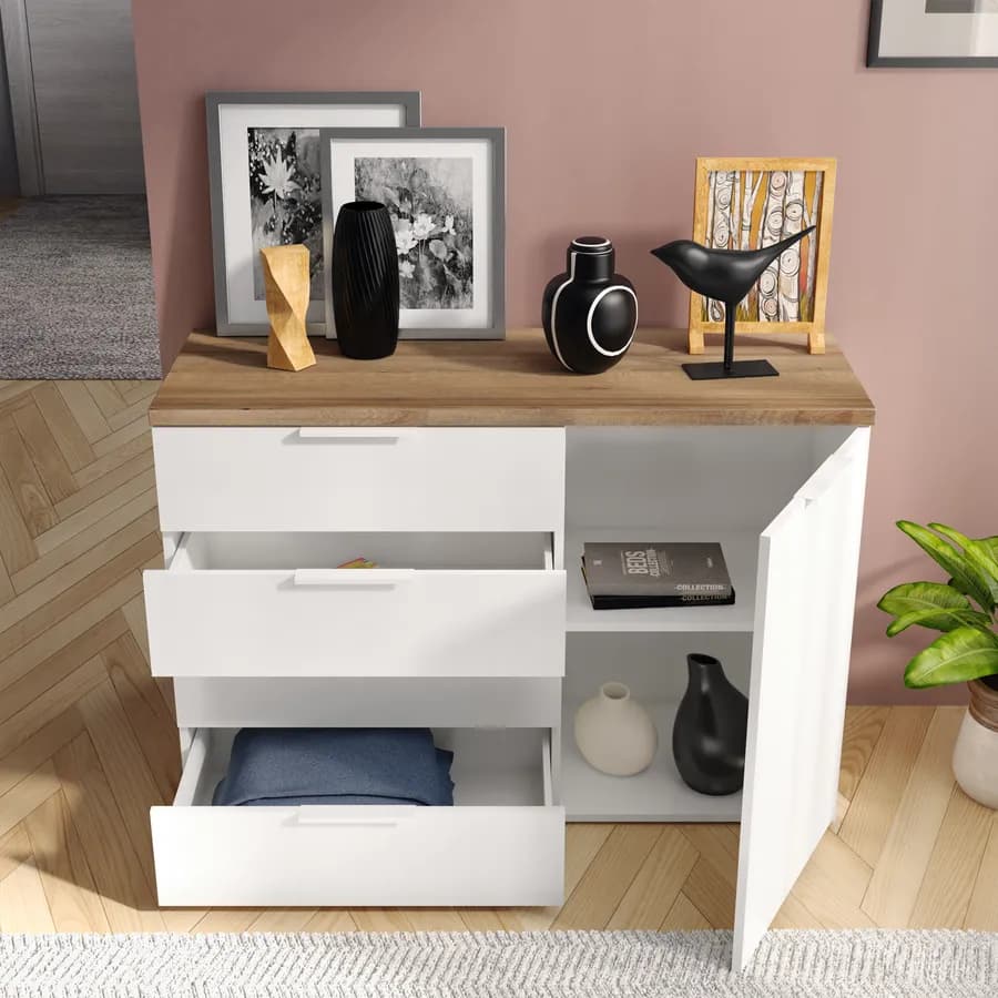 Cassettiera 120x82h cm in legno bianco lucido con 4 cassetti - Boras night