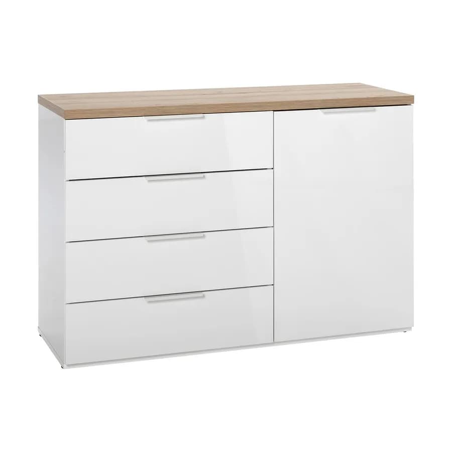 Cassettiera 120x82h cm in legno bianco lucido con 4 cassetti - Boras night