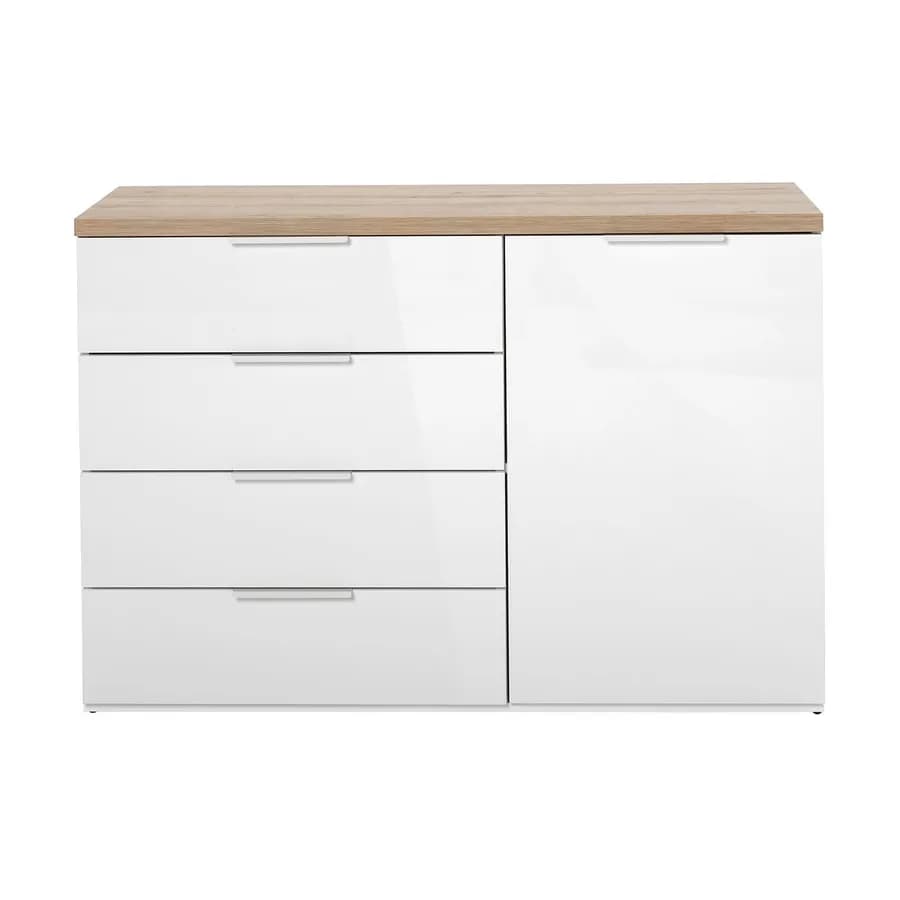 Cassettiera 120x82h cm in legno bianco lucido con 4 cassetti - Boras night