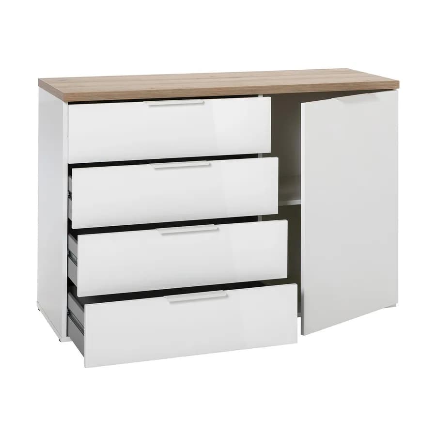 Cassettiera 120x82h cm in legno bianco lucido con 4 cassetti - Boras night