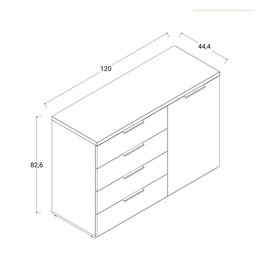Cassettiera 120x82h cm in legno bianco lucido con 4 cassetti - Boras night