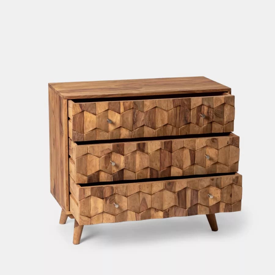 Cassettiera 88x77h cm in legno con 3 cassetti - Freia Sheesham