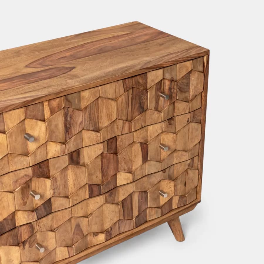 Cassettiera 88x77h cm in legno con 3 cassetti - Freia Sheesham