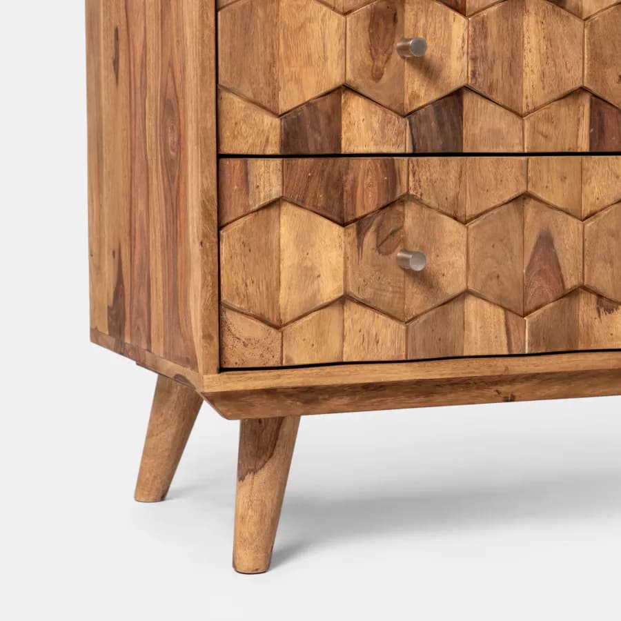 Cassettiera 88x77h cm in legno con 3 cassetti - Freia Sheesham