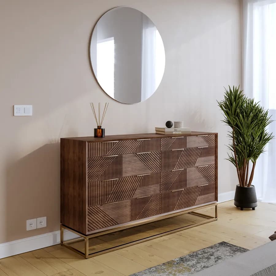 Cassettiera 160x90h cm con 8 cassetti in legno di mango cannettato - Maltese