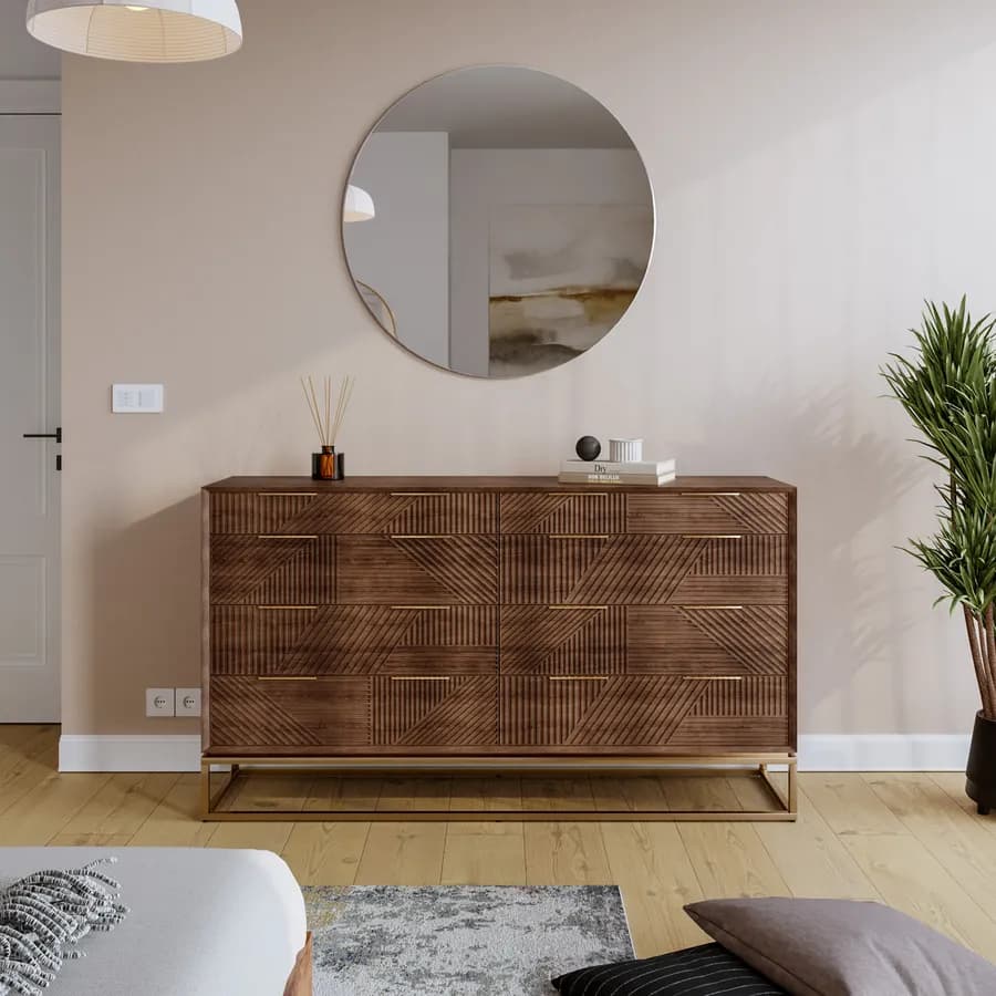 Cassettiera 160x90h cm con 8 cassetti in legno di mango cannettato - Maltese