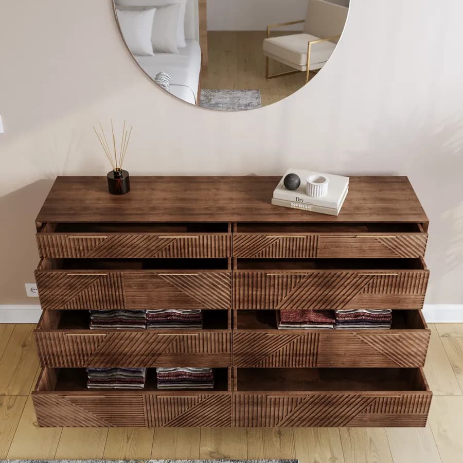 Cassettiera 160x90h cm con 8 cassetti in legno di mango cannettato - Maltese