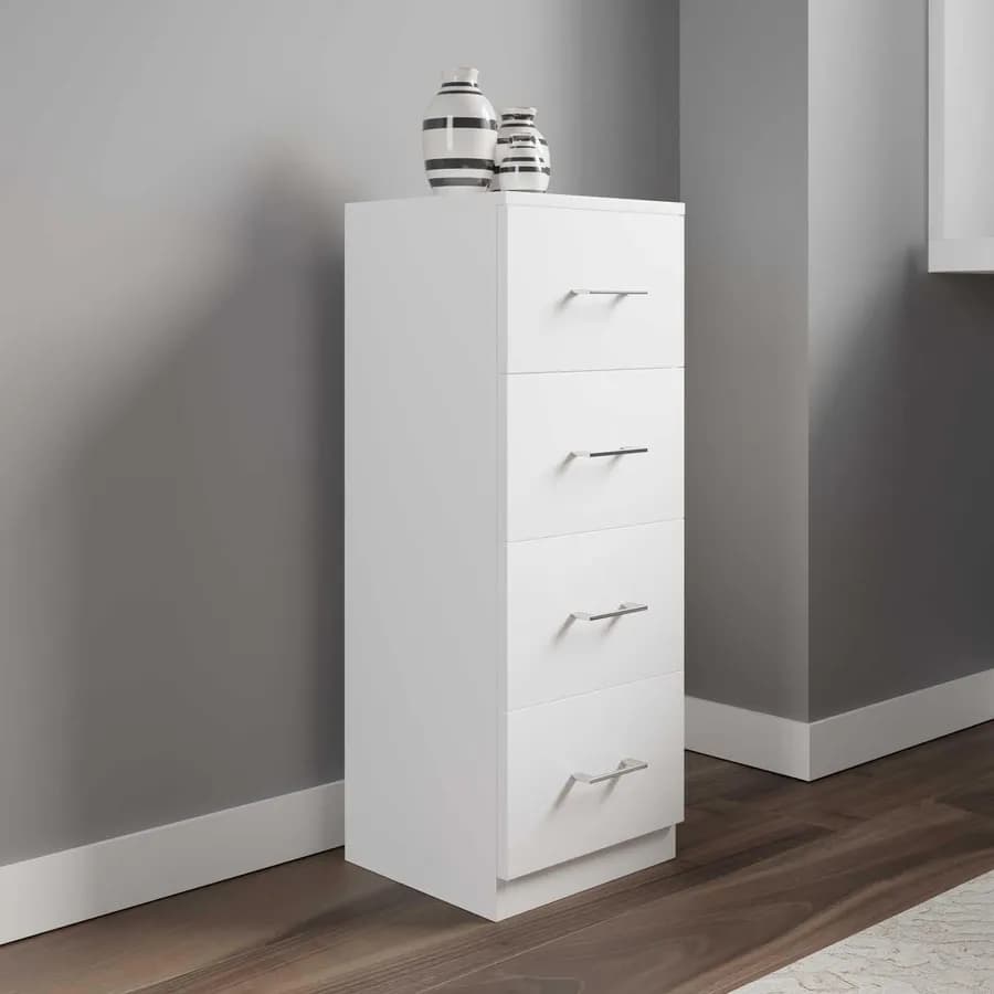 Cassettiera 31 cm in legno bianco con 4 cassetti - Aralia