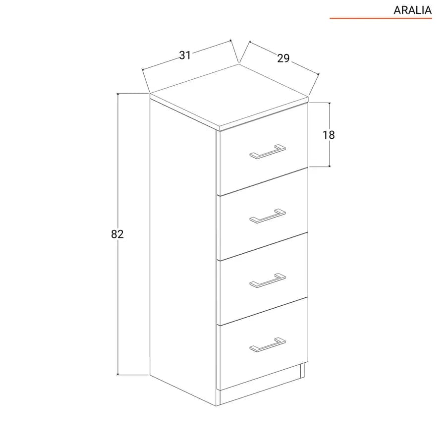 Cassettiera 31 cm in legno bianco con 4 cassetti - Aralia