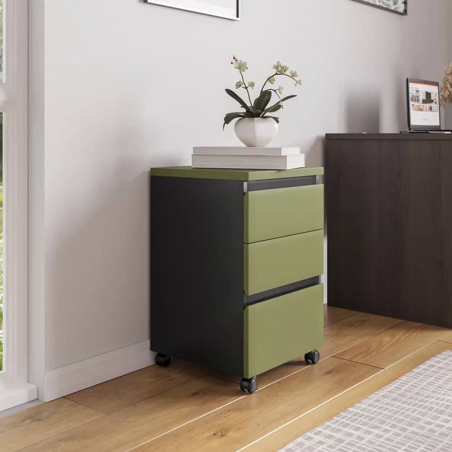 Cassettiera 40x64h cm verde e antracite con 3 cassetti e ruote - Larah