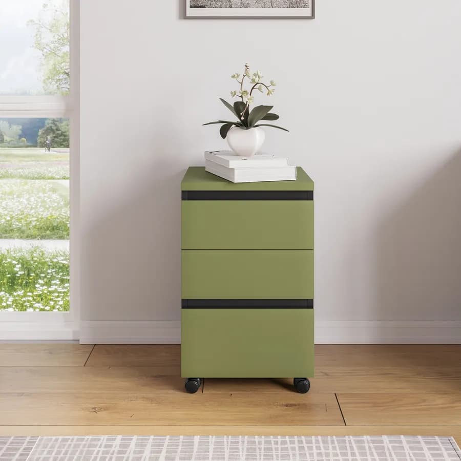 Cassettiera 40x64h cm verde e antracite con 3 cassetti e ruote - Larah