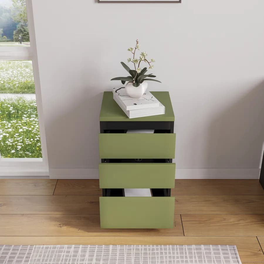Cassettiera 40x64h cm verde e antracite con 3 cassetti e ruote - Larah