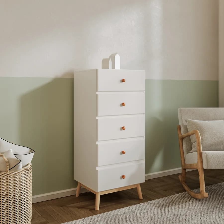 Cassettiera 50x115h cm in legno naturale e bianco con 5 cassetti - Lollipop