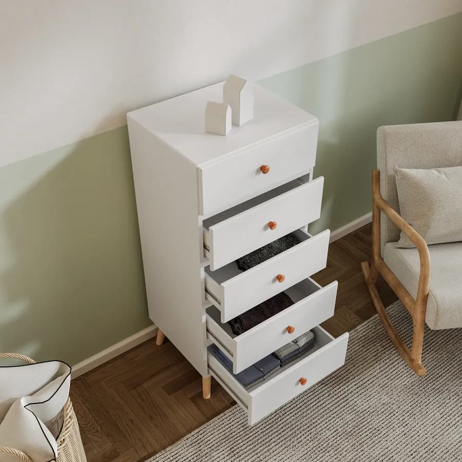 Cassettiera 50x115h cm in legno naturale e bianco con 5 cassetti - Lollipop