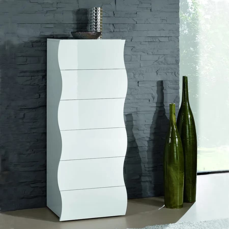 Cassettiera 50x121h cm con 6 cassetti in legno bianco lucido - Moss