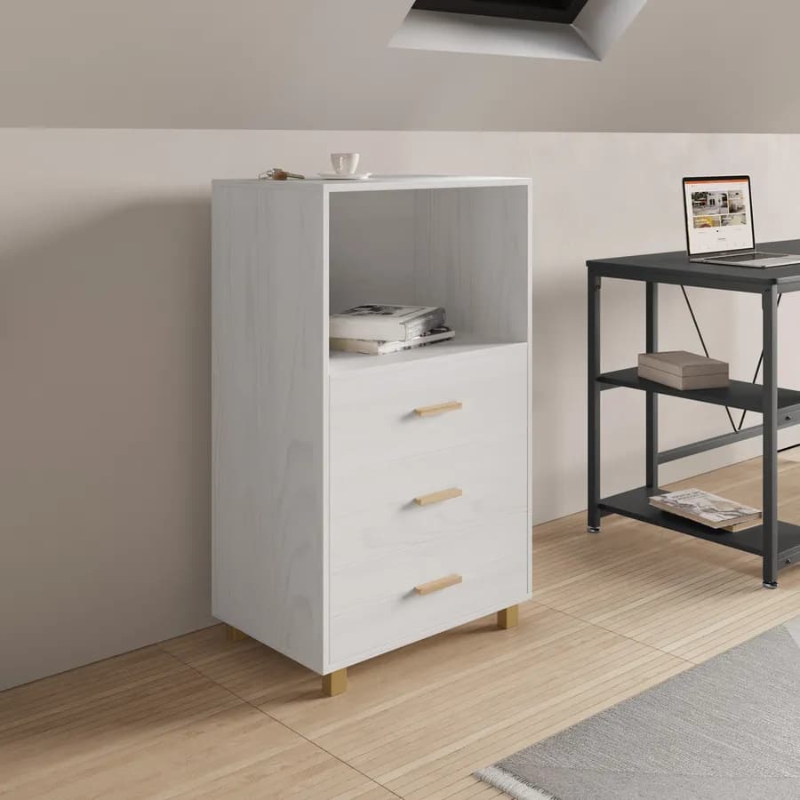 Cassettiera 60x100h cm con 3 cassetti e ripiano bianco effetto legno - Elvira