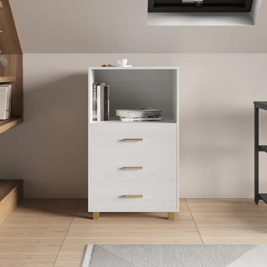 Cassettiera 60x100h cm con 3 cassetti e ripiano bianco effetto legno - Elvira