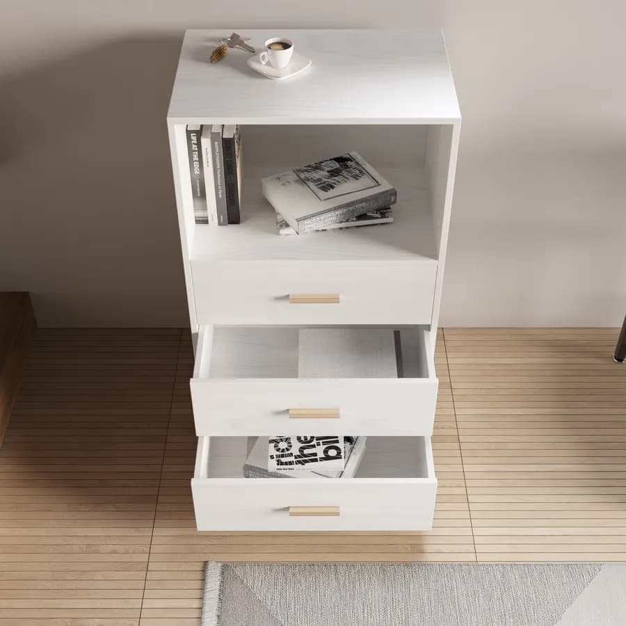 Cassettiera 60x100h cm con 3 cassetti e ripiano bianco effetto legno - Elvira