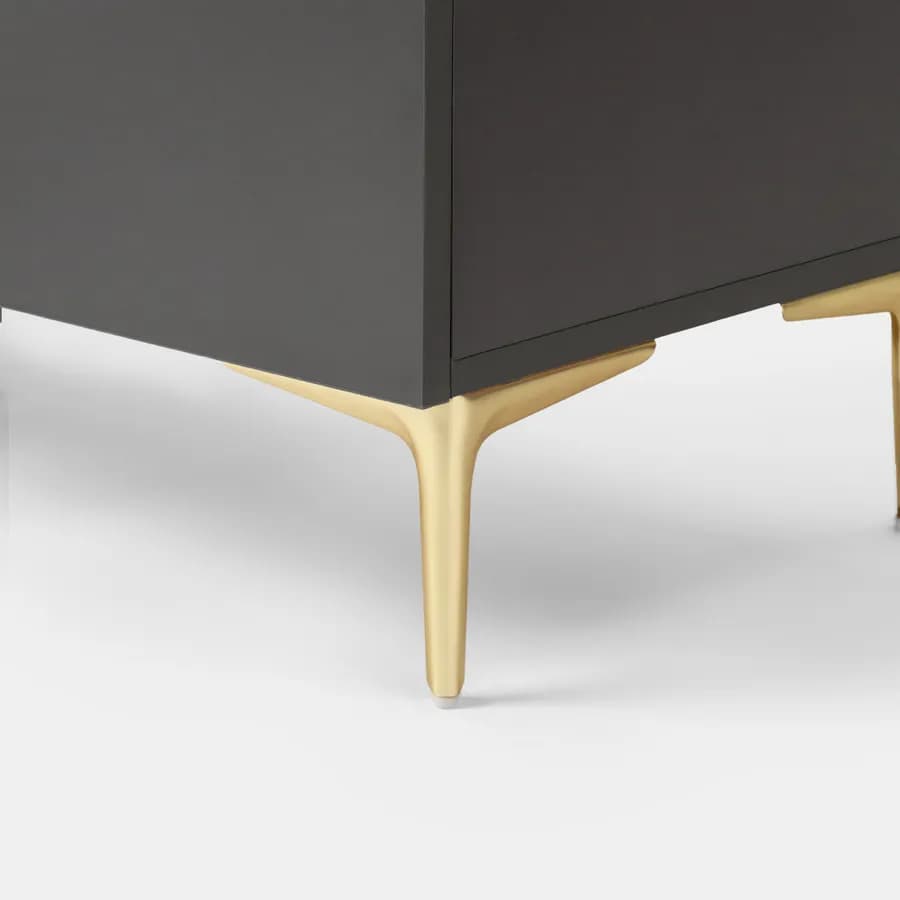 Cassettiera 60x115h cm antracite con 5 cassetti soft close e piedi in metallo oro - Judith