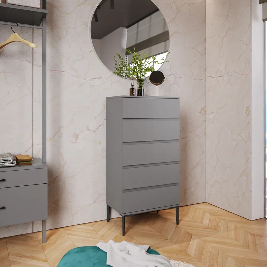 Cassettiera 60x120h cm con 5 cassetti soft close antracite e piedi nero opaco - Kreativo