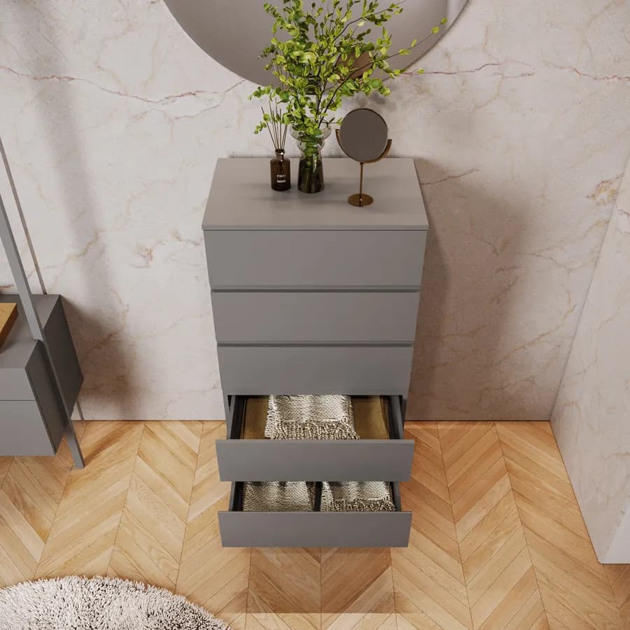 Cassettiera 60x120h cm con 5 cassetti soft close antracite e piedi nero opaco - Kreativo