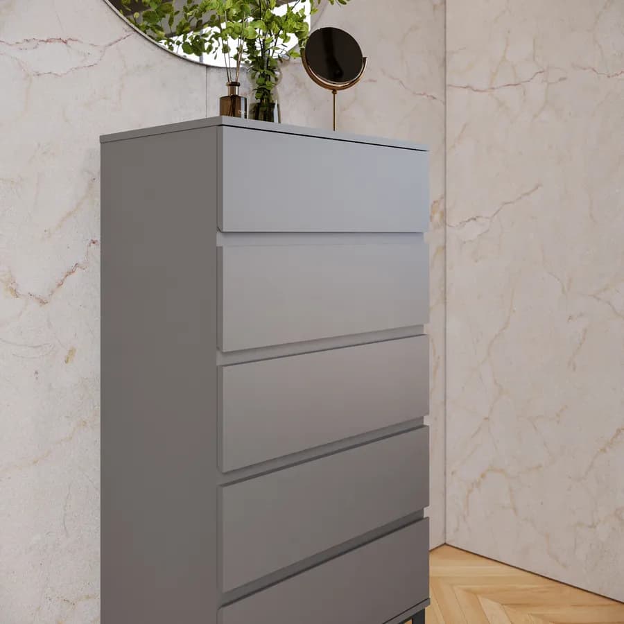 Cassettiera 60x120h cm con 5 cassetti soft close antracite e piedi nero opaco - Kreativo