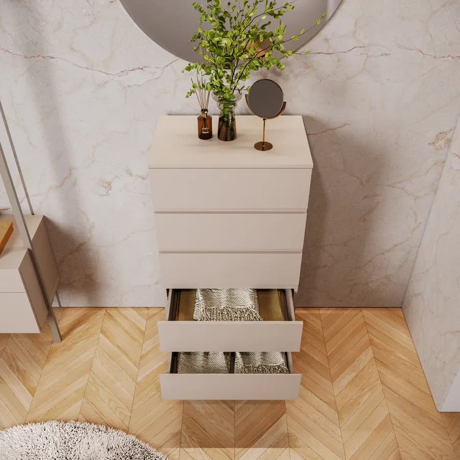Cassettiera 60x120h cm con 5 cassetti soft close cashmere e piedi oro opaco - Kreativo