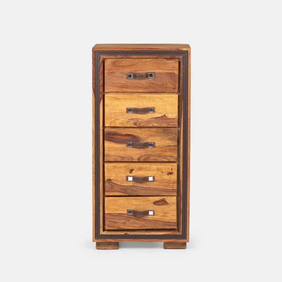 Cassettiera 60x126h cm in legno con 5 cassetti - Freia Sheesham