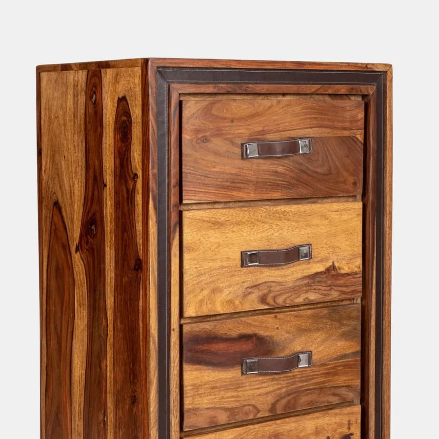 Cassettiera 60x126h cm in legno con 5 cassetti - Freia Sheesham