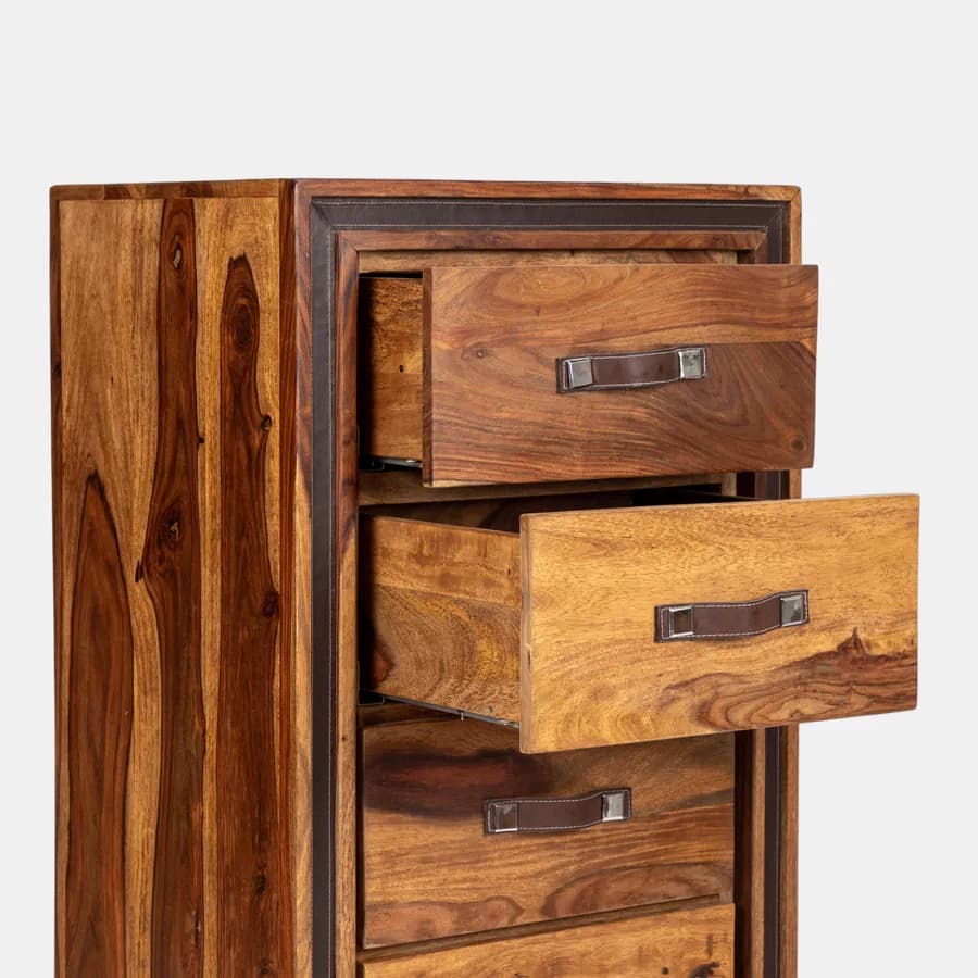 Cassettiera 60x126h cm in legno con 5 cassetti - Freia Sheesham