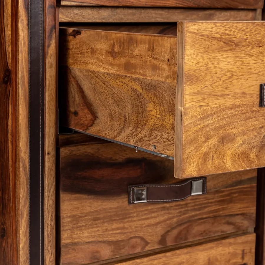 Cassettiera 60x126h cm in legno con 5 cassetti - Freia Sheesham