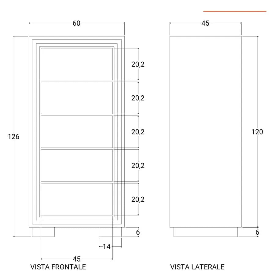 Cassettiera 60x126h cm in legno con 5 cassetti - Freia Sheesham