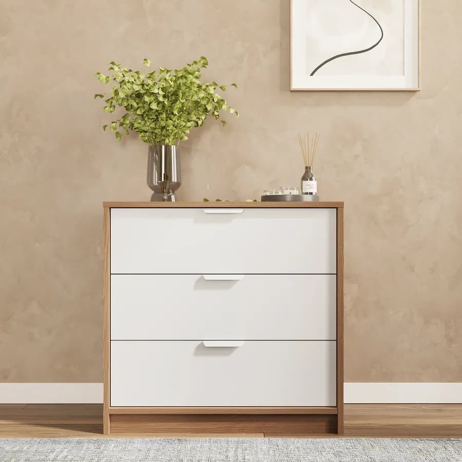 Cassettiera 71x69h cm bianco e rovere con 3 cassetti - Aubin