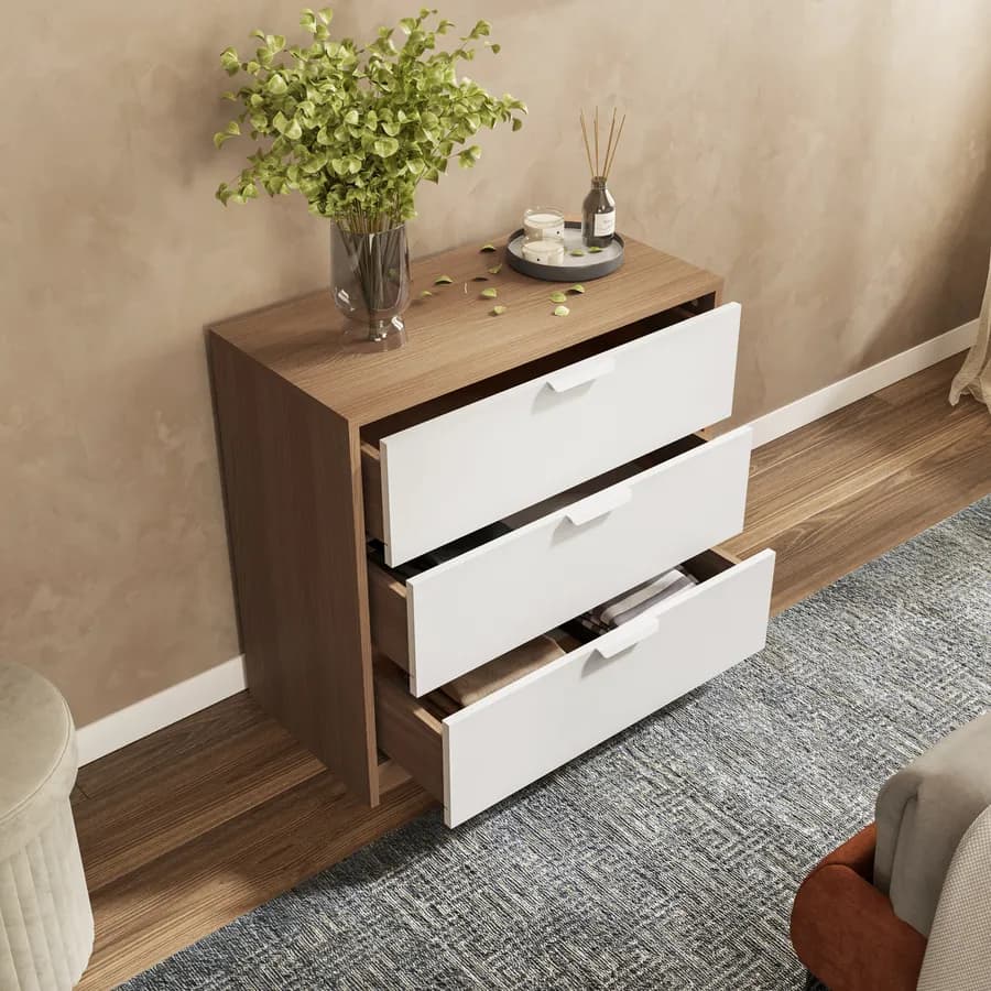 Cassettiera 71x69h cm bianco e rovere con 3 cassetti - Aubin