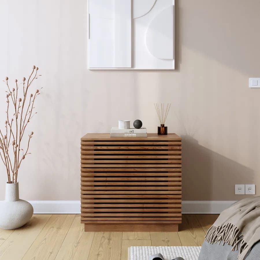 Cassettiera 75x70 cm in legno di acacia cannettato - Karan