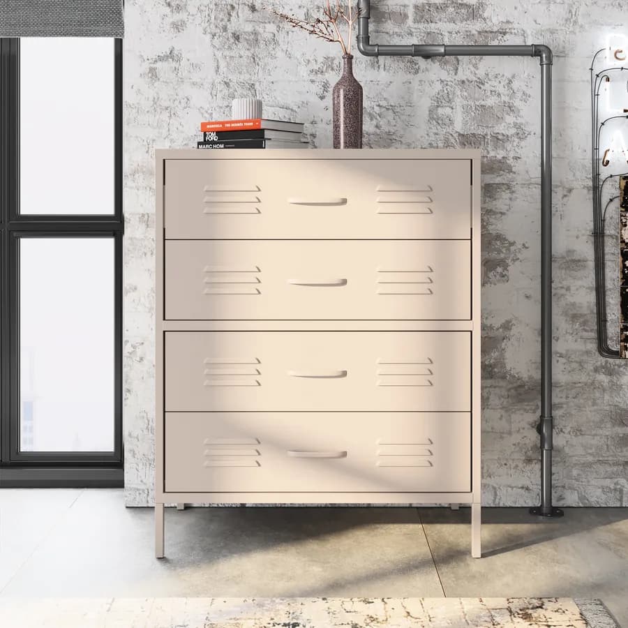 Cassettiera 80x102h cm in acciaio verniciato crema con 4 cassetti - Roger