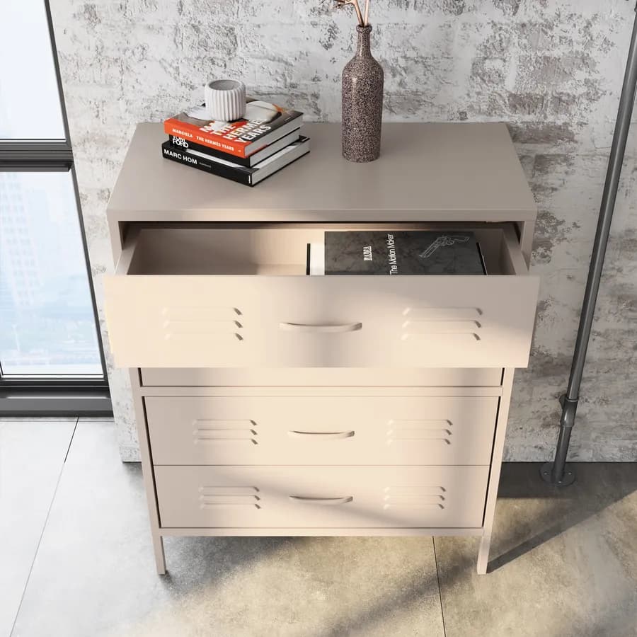 Cassettiera 80x102h cm in acciaio verniciato crema con 4 cassetti - Roger