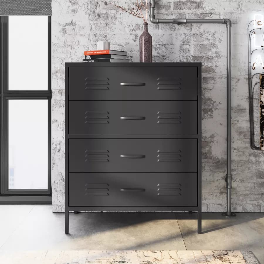 Cassettiera 80x102h cm in acciaio verniciato nero con 4 cassetti - Roger