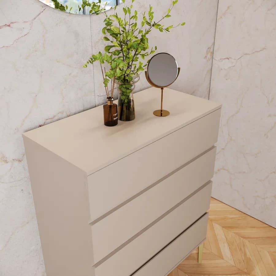 Cassettiera 80x100h cm con 4 cassetti soft close cashmere e piedi oro opaco - Kreativo
