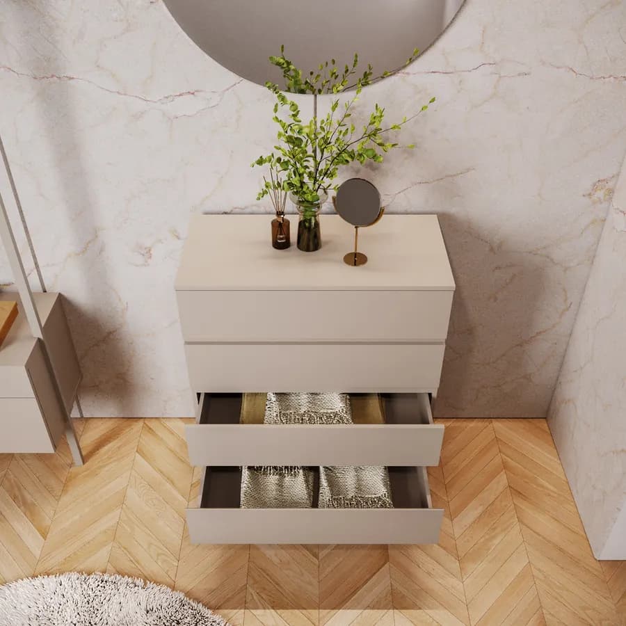 Cassettiera 80x100h cm con 4 cassetti soft close cashmere e piedi oro opaco - Kreativo