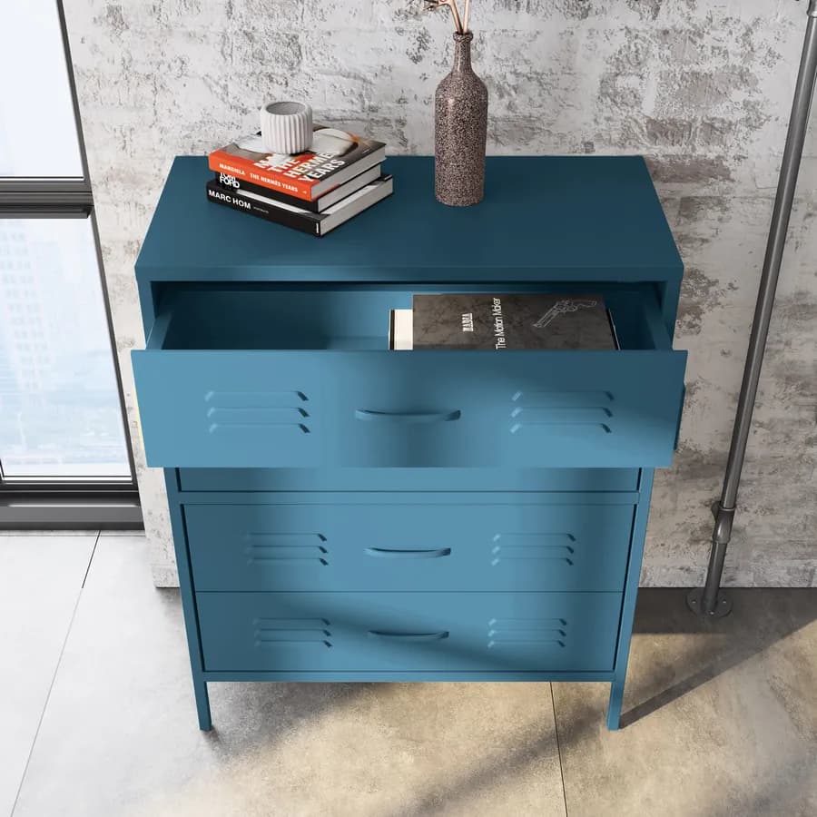 Cassettiera 80x102h cm in acciaio verniciato blu petrolio con 4 cassetti - Roger