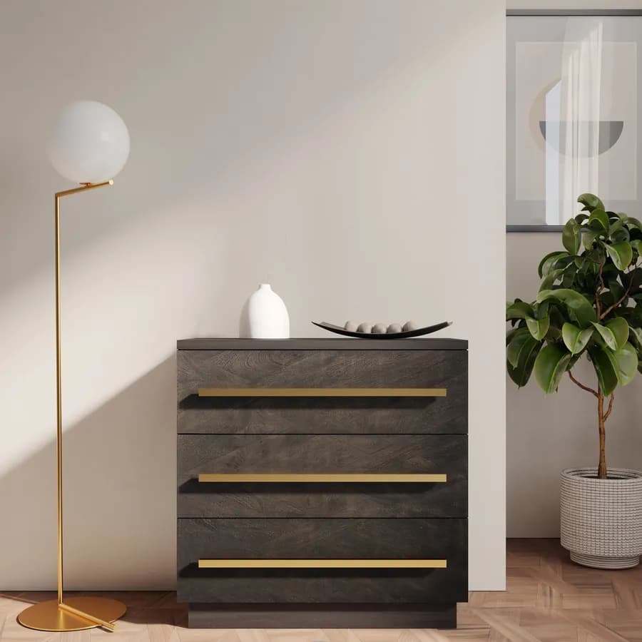 Cassettiera 80x38x80 h cm con 3 cassetti in legno di mango bronzo - Lyle