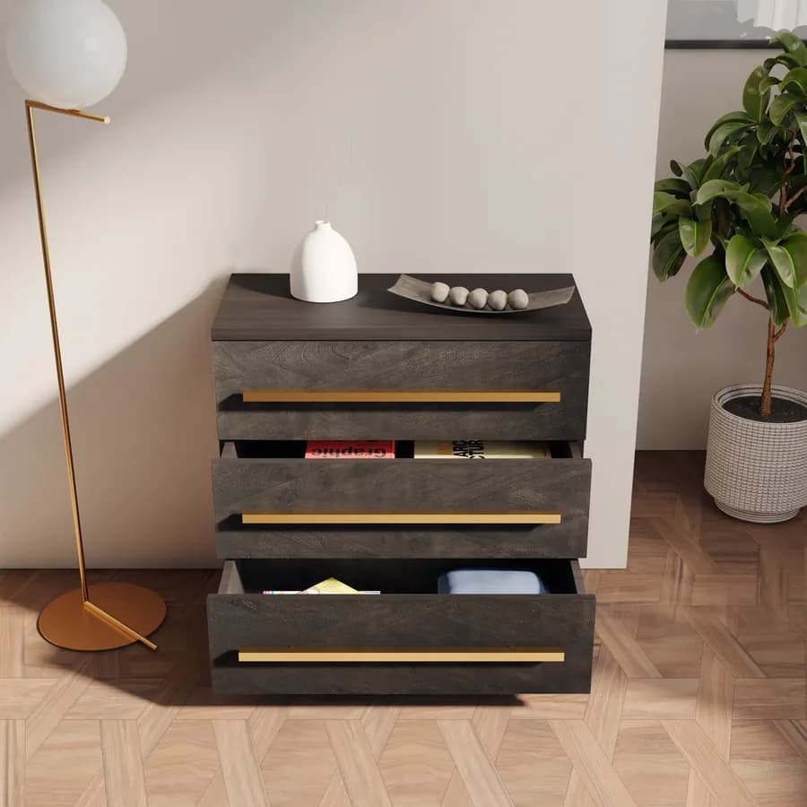 Cassettiera 80x38x80 h cm con 3 cassetti in legno di mango bronzo - Lyle
