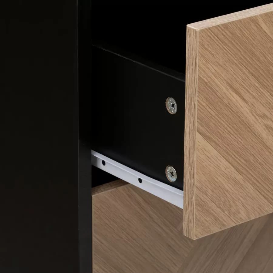 Cassettiera 80x40 cm in acciaio nero con 4 cassetti in legno effetto parquet - Blacky