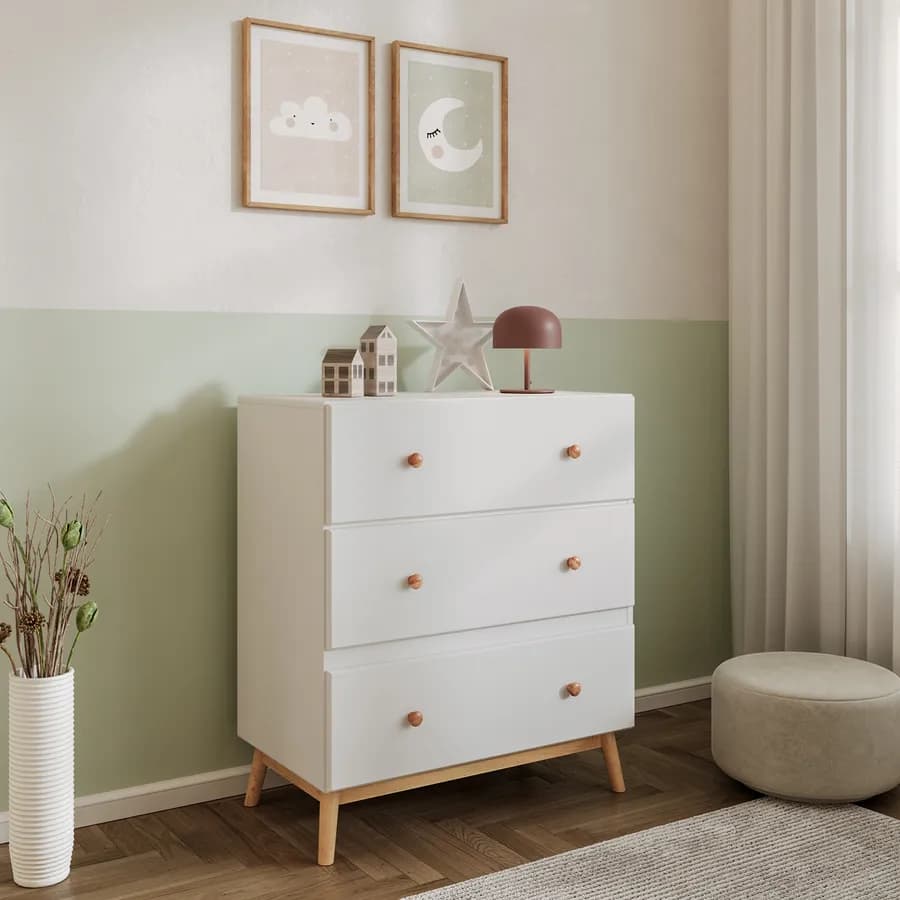 Cassettiera 80x90h cm in legno naturale e bianco con 3 cassetti - Lollipop