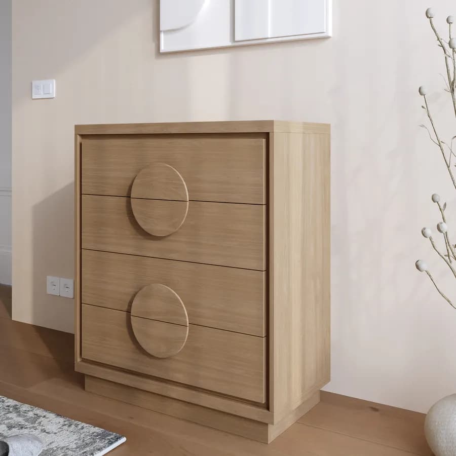 Cassettiera 80x94h cm in legno rovere amaretto con 4 cassetti - Maisie