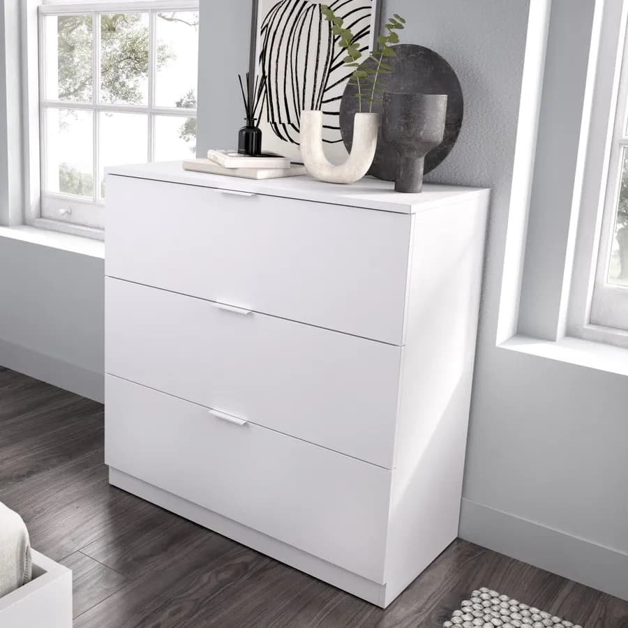 Cassettiera 81x82h cm in legno bianco con 3 cassetti - Novak